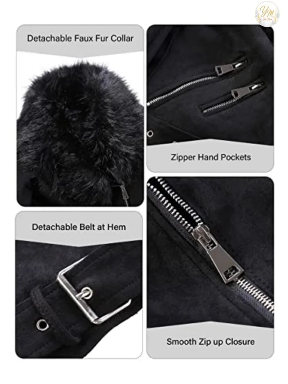 Faux Suede Moto Biker Jacket with Faux Fur Collar Women